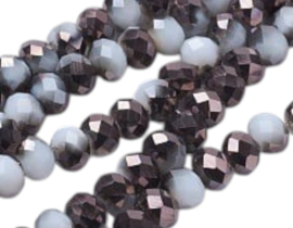 1 x Streng met ca. 100 glaskralen facet rondelle briolette kristal – 6 x 4 mm – gat 1 mm – Imitatie Jade, Half Black AB Plated