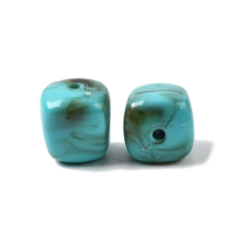 10 x Acryl kralen cube two tone opaque 17 x 15,5 x 15,5 mm – gat 3 mm – Dark Turquoise