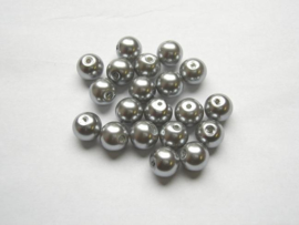 25 x glasparels 10mm Gat: 1mm kleur:  zilver gat 1mm