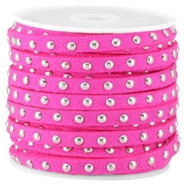 20 cm Imi. Suède leer 5mm met studs zilver Fuchsia pink