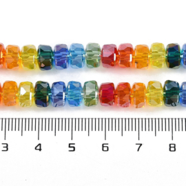1 x Glaskralen streng facetgeslepen wielvorm 8 x 5 mm – gat 1,2 mm – Colorful