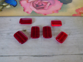 10 x  Rechthoekige Glaskraal Rood 15.5 x 10.5 x 3.5mm oogje: 1mm