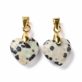 1 x Edelsteen bedel hart Dalmatian Jaspis 12 x 11 x 5 mm – oogje 4,5 x 3,5 mm – goudkleur