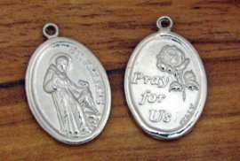 4 x Prachtige Tibetaans zilveren ovale bedel St. Francis Pray for us 16 x 25 x 1,5mm oogje: 1,5mm