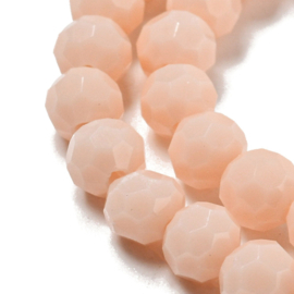 1 x Glaskralen streng facetgeslepen rond 4 mm – gat 0,7 mm – PeachPuff
