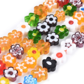 10 x  Millefiori bloem kraal mix 6,4~9 x 3,2mm gat c.a. 1mm  assortiment