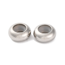 RVS 202 smart bead stopper  ca. 10 x 4,5mm gat 5mm (rubber gat Ø3mm)