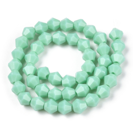 1 x Glaskralen streng facetgeslepen bicone 6 x 6 mm – gat 1 mm – Light Cyan