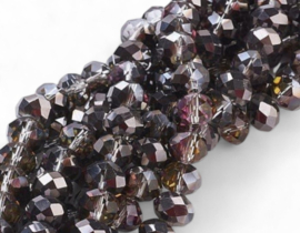 1 x Streng met ca. 72 glaskralen facet rondelle briolette kristal – 8 x 5 mm – gat 1 mm – Black AB Plated