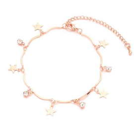 Armband met bedels sterretjes en strass 17-22cm Rose goudkleur