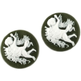 2 x Camee rond Army groen / wit 20mm