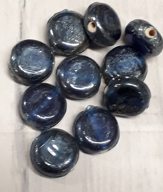 10x blauwe glaskralen 9,5 x 9,5mm gat: 1,5mm