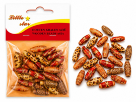 25 x Afrikaanse houten ovale kralen 23 x 8 mm – gat ca. 3 mm – mix