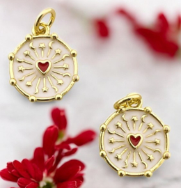 1 x Bedel rond hart maan sterren wit, 18K goldplated afm. 15 x 12,5 x 2mm oogje 3mm