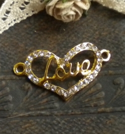 Schitterende Hart tussenzetsel met strass 30x16x2mm goud love ♥