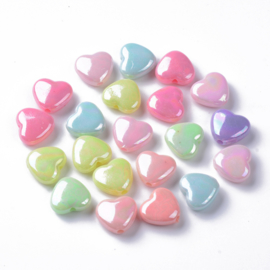 15 x acryl hartjes mix pastel glans 11 x 12 x 5mm, gat 1,8mm