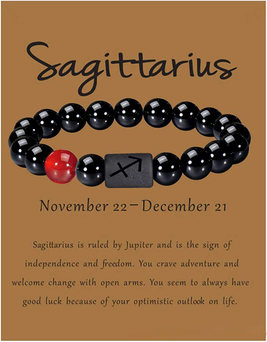 Boogschutter | Sagittarius | 23 november – 21 december | elastisch armbandje van carneool en zwarte agaat – ca. 0,8 x 6 cm