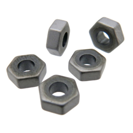 10 x Hematiet hexagon 6mm Frosted silver ca. 6x5x2mm gat: ca. 2,5mm
