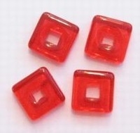 10 x Glaskraal veterkraal transparant rood 12 mm gat: 5mm