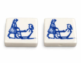 2 x Keramiek tegel kralen 25 x 25 x 6 mm – gat 2,8 mm – delftsblauw wit