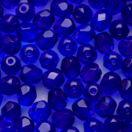 15 x  Ronde Tsjechische kralen facet kristal 6mm kleur: donker blauw Gat c.a.:1mm