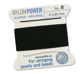Nylon Power no stretch - extra strong 2 meter met naald  No: 8 Ø 0,80mm zwart