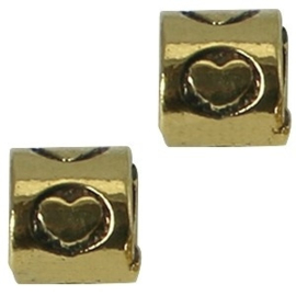 2 x Metalen Kraal rond met hart 8 mm Medium Antiek Goud Ø 4-5 mm