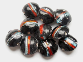 5 stuks Prachtige lampwork kraal 15 x 5mm zwart  Gat: 1,5mm