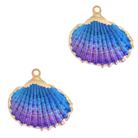 1 x Schelp hangers specials Kokkel Gold-Blue purple ombre  (Nikkelvrij)