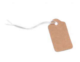 100 x prijskaartjes 33 x 18 mm – bruin met wit elastiek koordje