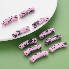10 x Acryl kralen tube opaque two tone Pearl Pink spray painted ca. 32x8mm (gat Ø1.8mm)