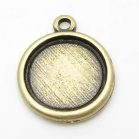 1 x DQ Metaal Setting voor  Ø 35mm Cabochon Antiek Brons ca. 45 x 40 x 3mm Oogje 3,5mm (Nikkelvrij)
