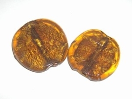 2 x SF glaskraal ronde schijf 32 x 35mm cognac kleur