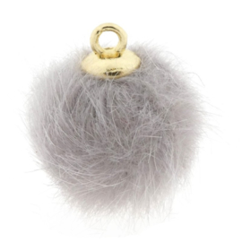 Pompom bedels faux fur 16mm goud Grijs