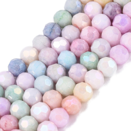 1 x Glaskralen streng facetgeslepen rond 4-4,5 x 3,9 mm – gat 0,8 mm – Mixed Color