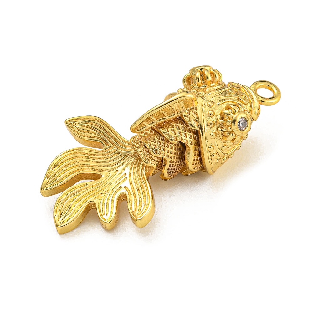 1 x goudvis bedel – ca. 27 x 15 x 10,5 mm – oogje: 1,8 mm – messing – micro pave – zirkonia – verguld met 18K goud (nikkelvrij)