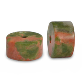 10 x Natuursteen kralen graniet disc Red-olive green ca. 6x3mm (Ø1.1mm)