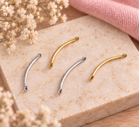 10 x Gebogen metalen staafjes met 2 oogjes 20 mm – oogjes ca. 1 mm – zilverkleur of goudkleur