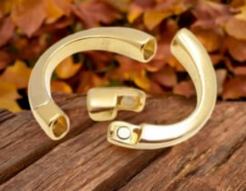 1 x DQ metaal halve armband met magneet sluiting goud kleur ca. 60 x 13mm, gat 10 x 6mm (Nikkelvrij)