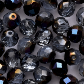 15  x Ronde Tsjechische kralen facet kristal 8mm kleur: ab grijs gat: 1mm