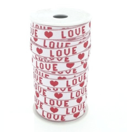 1 meter festival tekst lint met tekst "love" White-red 10mm