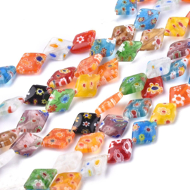 10 x Handgemaakte Millefiori ruit glaskralen, 14 x 10 x 3,5mm gat: 0,5mm