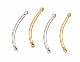 10 x Gebogen metalen staafjes met 2 oogjes 20 mm – oogjes ca. 1 mm – zilverkleur of goudkleur
