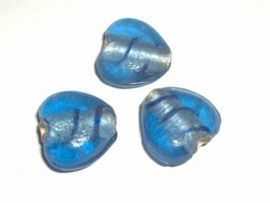 5 x SF glaskraal hartvormig 17,5x20mm blauw ♥