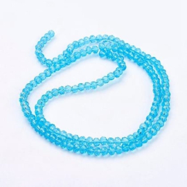 1 x Streng met ca. 140–145 glaskralen facet rondelle briolette kristal – 4 x 3 mm – gat 1 mm – Turquoise AB Plated