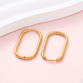 2 x 201 RVS creolen ovaal 25,5 x 15,5 mm – goudkleur (Real 18K Gold Plated)