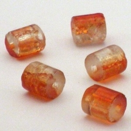 30 stuks crackle glas kralen cilinder vorm 7 x 8mm oranje transparant