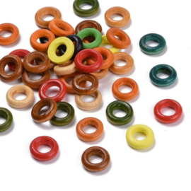20 x Houten ringen mix kleuren 12 x 6mm, binnen Diameter: 6mm