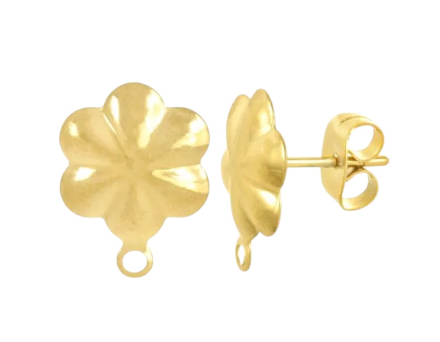 2 x oorbelsteker bloem – ca. 13,5 x 10 mm – oogje: 1 mm – steker: 0,7 mm – 304 roestvrij staal – goudkleur
