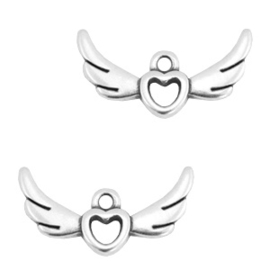 1 x Bedels DQ metaal heart with wings Antiek zilver 24x14 mm